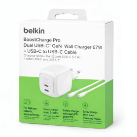 Adaptateur Secteur 2 Ports / Câble USB-C 67W 2m BELKIN – WCH020KQ2MWH-B6