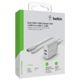 Adaptateur Secteur / Câble USB-C Vers USB-A 24W BELKIN – WCE001VF1MWH