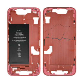 Châssis iPhone 14 Rouge – sans Connecteur de Charge avec Batterie sans Vitre Arrière (Origine Demonté) – Cassé