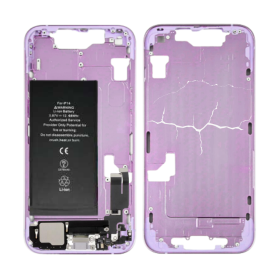 Châssis iPhone 14 Violet – Connecteur de Charge sans Vitre Arrière avec Batterie(Origine Demonté) – Cassé
