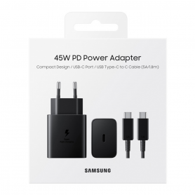 Kit Chargeur Type-C / Type-C Samsung EP-TA845XBEGCN 45W – 1,8M – Noir – Retail Box (Origine)